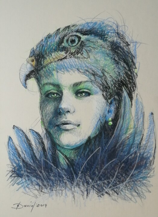 Desenho intitulada "Instinct du faucon…" por Olga David, Obras de arte originais, Pastel
