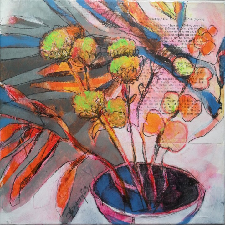 Картина под названием "Dried cut flowers 3" - Olga David, Подлинное произведение искусства, Акрил Установлен на Деревянная р…