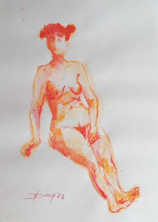 Dessin intitulée "Aktzeichnung 23-159…" par Olga David, Œuvre d'art originale, Aquarelle