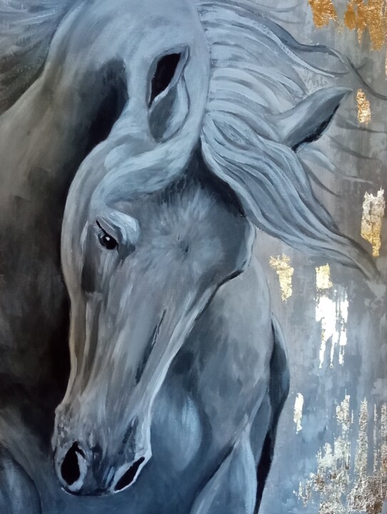 Painting titled "Horse interior pain…" by Olga Dmitrieva, Original Artwork, Acrylic Mounted on Wood Stretcher frame