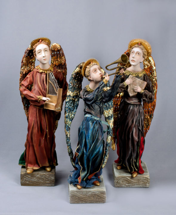 Sculpture titled "Musical angels" by Olga Filinova, Original Artwork, Polymer clay