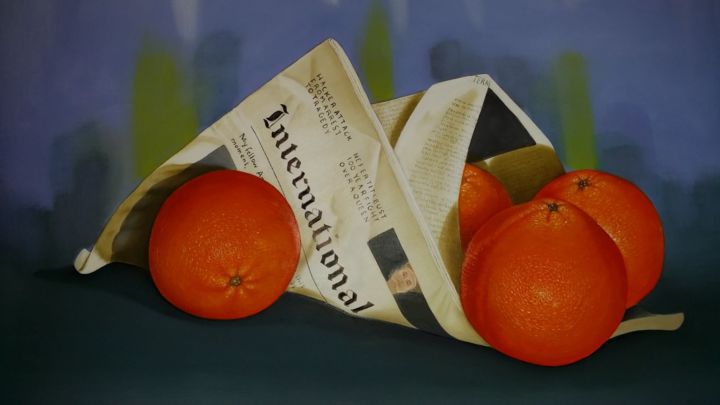 Ζωγραφική με τίτλο "newspaper-with-oran…" από Olga Formisano, Αυθεντικά έργα τέχνης