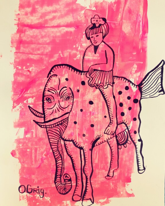 Dessin intitulée "olifanten pad" par Olga Grig, Œuvre d'art originale, Encre
