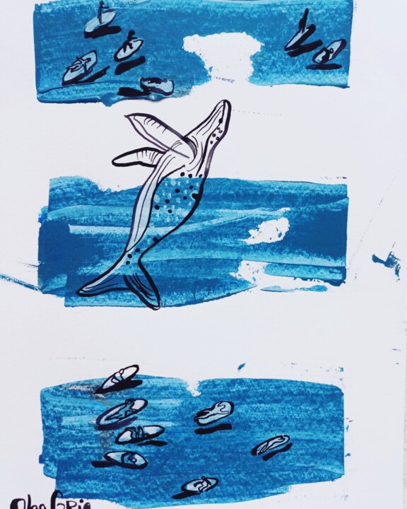 Drawing titled "walvis" by Olga Grig, Original Artwork, Ink