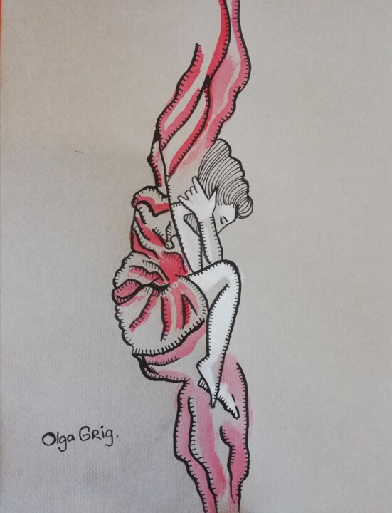 Drawing titled "vrouw" by Olga Grig, Original Artwork, Ink