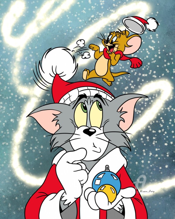 Arts numériques intitulée "Tom and Jerry celeb…" par Olga Guseva, Œuvre d'art originale, Travail numérique 2D