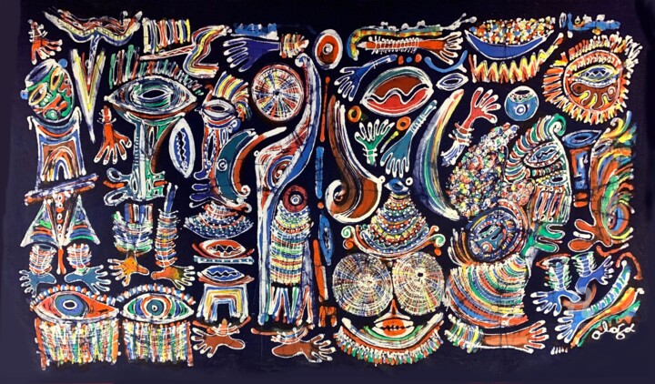 Peinture intitulée "La Danse des Glèlèdè" par Olga Indigo, Œuvre d'art originale, Pigments