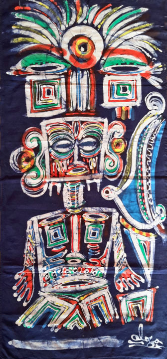 Текстильное искусство под названием "Masque Akpé." - Olga Indigo, Подлинное произведение искусства, Пигменты