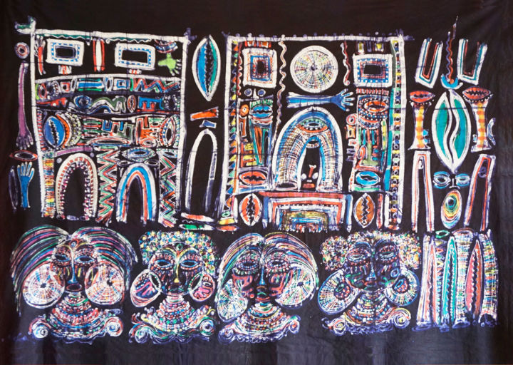 Arte textil titulada "Ronmèn" por Olga Indigo, Obra de arte original, Pigmentos