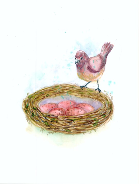 Painting titled "Nest" by Olga Ivanova, Original Artwork, Watercolor