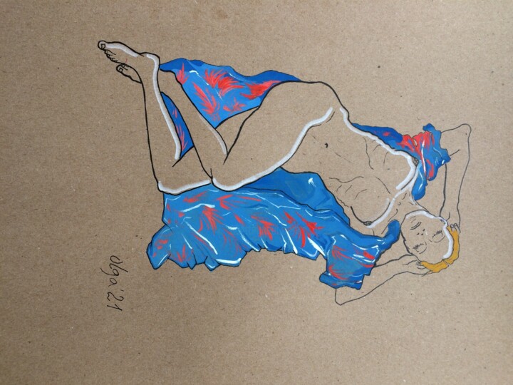 Рисунок под названием "Negligee" - Olga Ivanova, Подлинное произведение искусства, Гуашь