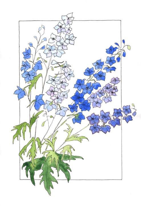 Рисунок под названием "Bluebells flowers" - Olga Ivanova, Подлинное произведение искусства, Акварель
