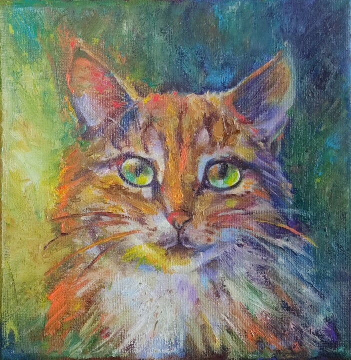 Pintura titulada "Red Cat" por Oj, Obra de arte original, Oleo