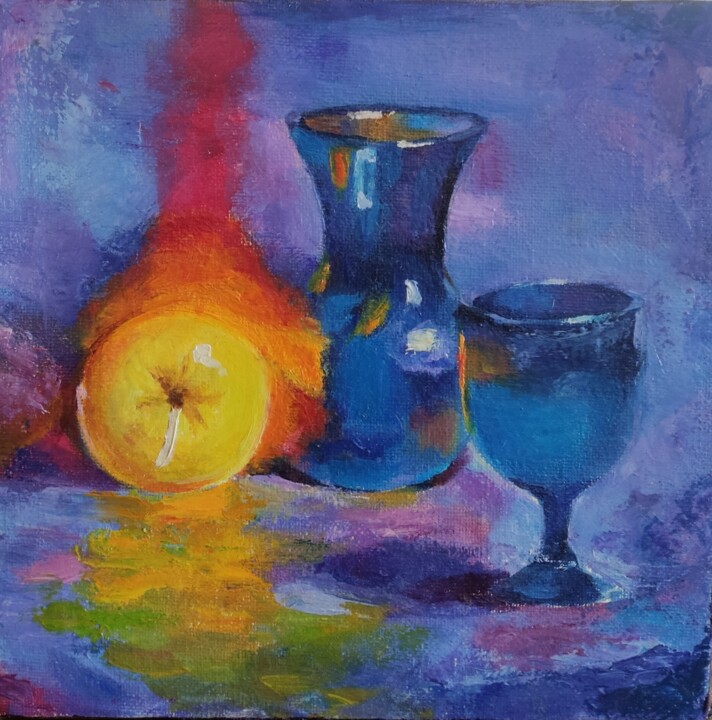 Painting titled "Blue fire" by Oj, Original Artwork, Oil