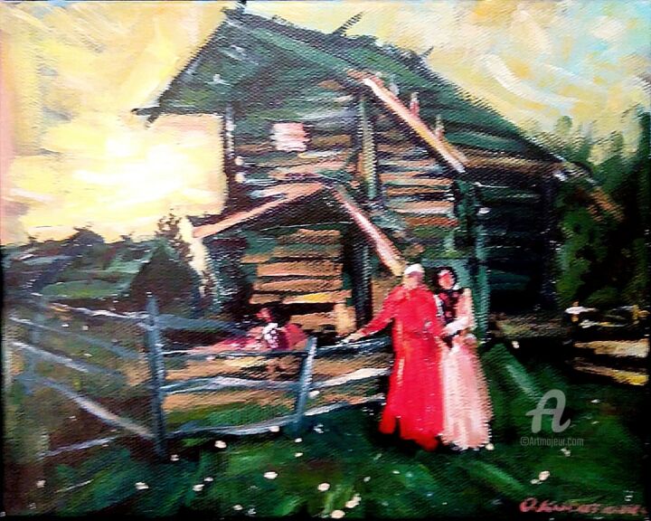 Картина под названием "Barn" - Olga Kasatkina, Подлинное произведение искусства, Акрил
