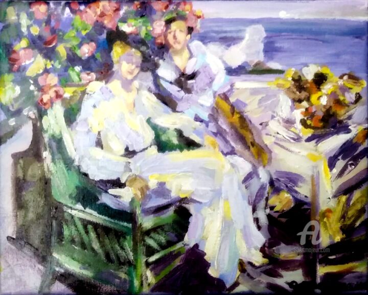 Картина под названием "On the terrace" - Olga Kasatkina, Подлинное произведение искусства, Акрил