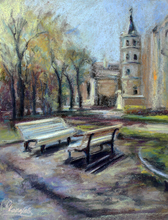 Painting titled "A place near the pa…" by Olga Kokoreva, Original Artwork, Pastel