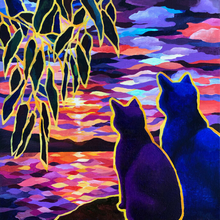 Peinture intitulée "The traveling cats…" par Olga Krasovskaya, Œuvre d'art originale, Huile