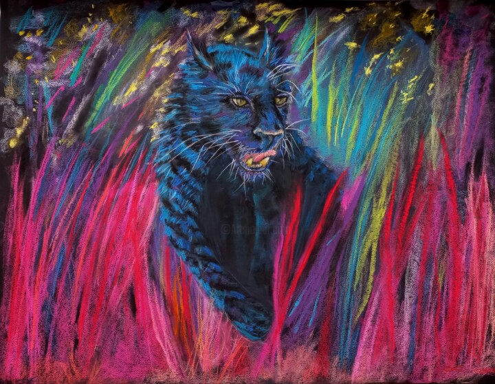 Painting titled "Pink Panther" by Olga Larina, Original Artwork, Pastel