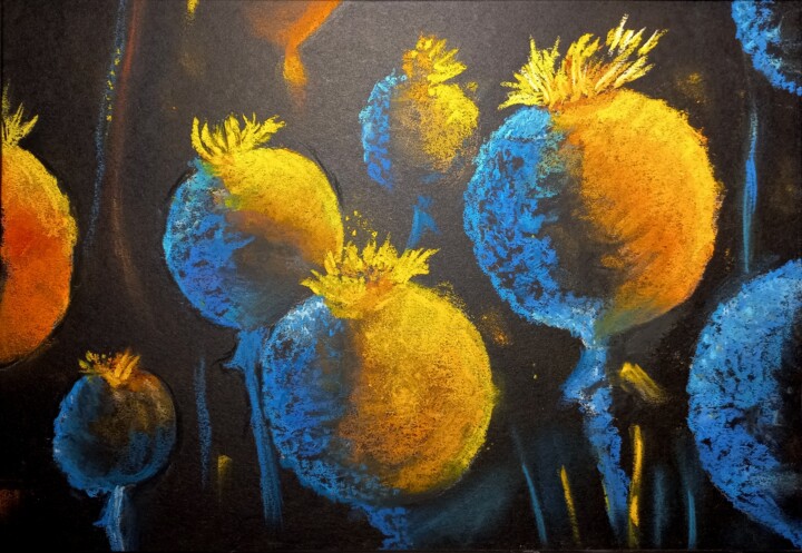 Painting titled "Solar balls" by Olga Larina, Original Artwork, Pastel