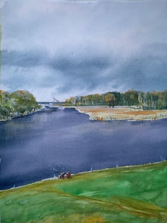 Картина под названием "Река Бульупе" - Olga Laza, Подлинное произведение искусства, Акварель