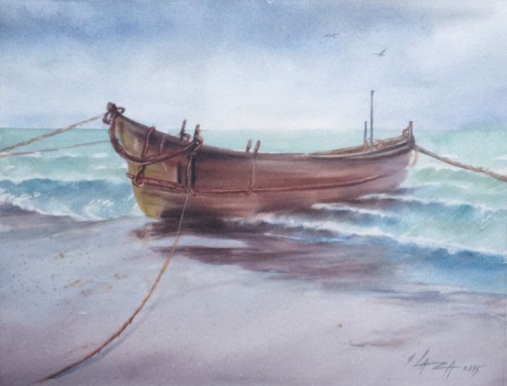 Painting titled "Cold sea" by Olga Laza, Original Artwork, Watercolor
