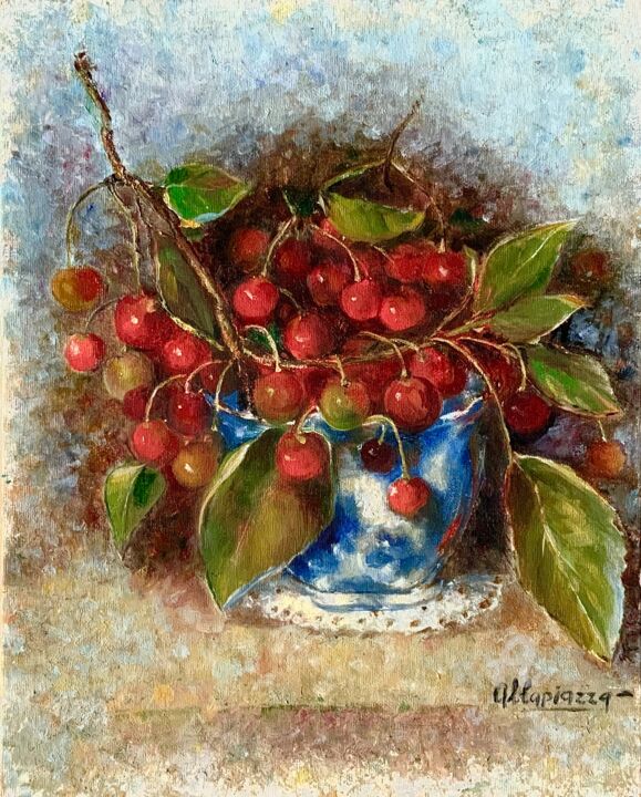 Картина под названием "Cherries" - Olga Liutova-Amplatz, Подлинное произведение искусства, Масло