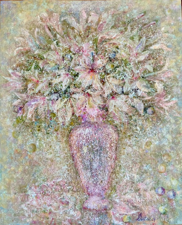 Painting titled "Snow lilies, ripe p…" by Olga Liutova-Amplatz, Original Artwork, Oil