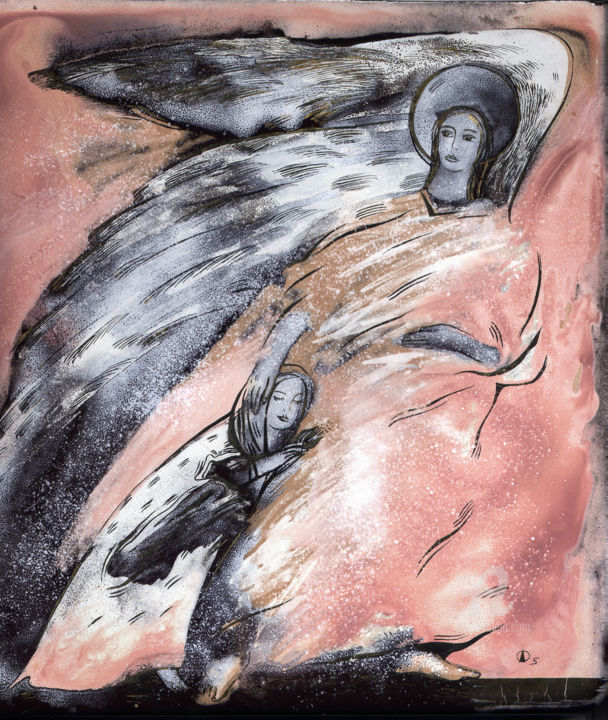 Картина под названием "АНГЕЛ И ДИТЯ" - Olga Lysenkova, Подлинное произведение искусства