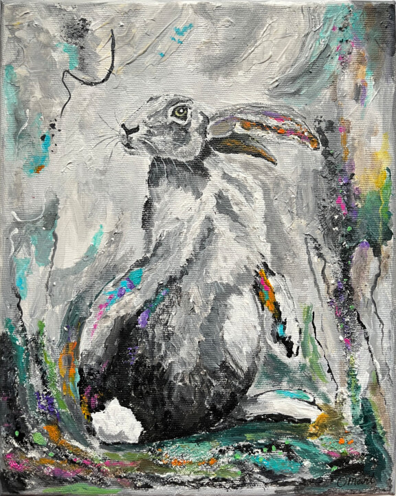 Peinture intitulée "Bunny Painting Orig…" par Olga Mart, Œuvre d'art originale, Acrylique Monté sur Châssis en bois