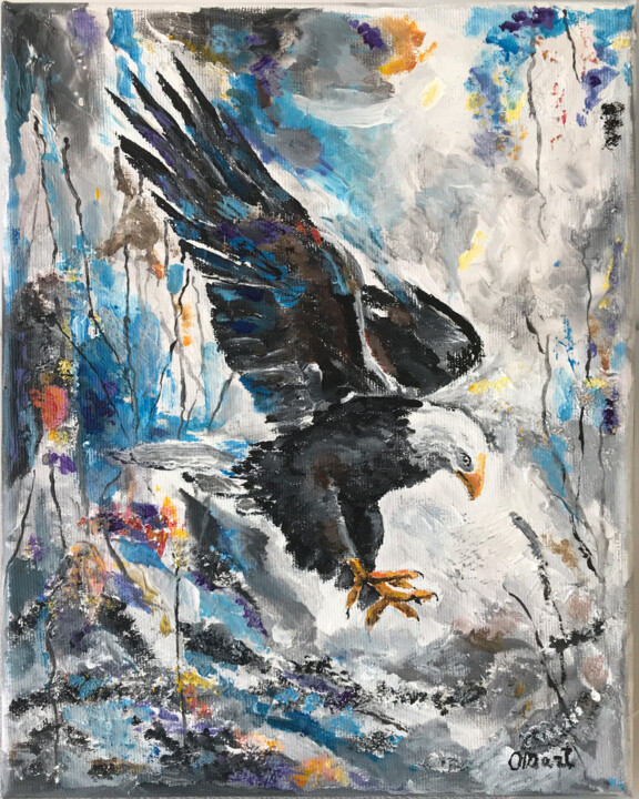 Pittura intitolato "Eagle abstract pain…" da Olga Mart, Opera d'arte originale, Acrilico Montato su Telaio per barella in le…