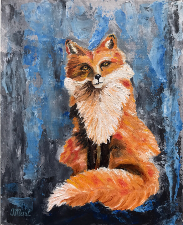 Painting titled "Fox painting Red fo…" by Olga Mart, Original Artwork, Oil Mounted on Cardboard