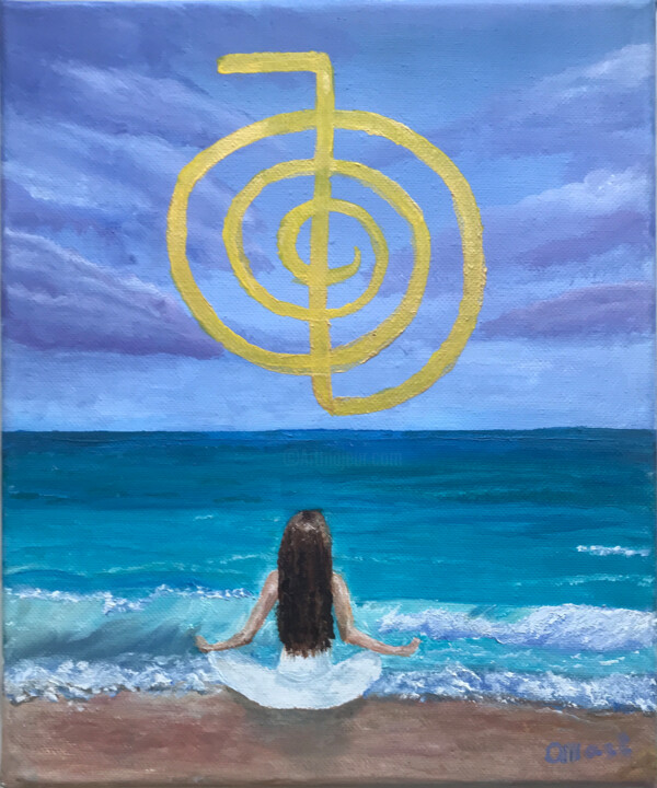 Painting titled "Reiki art Meditatio…" by Olga Mart, Original Artwork, Oil Mounted on Wood Stretcher frame