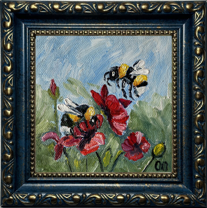 "Bee painting" başlıklı Tablo Olga Mart tarafından, Orijinal sanat, Petrol Ahşap panel üzerine monte edilmiş