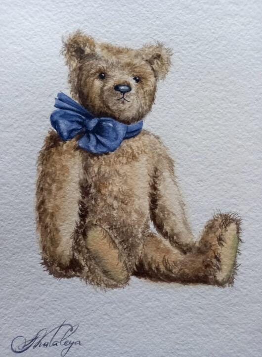 Pittura intitolato "Teddy bear" da Olga Matyunina, Opera d'arte originale, Acquarello