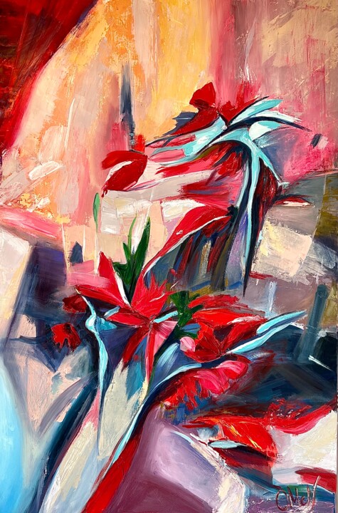 Schilderij getiteld "Gladiolus Passion" door Olga Mcnamara, Origineel Kunstwerk, Olie