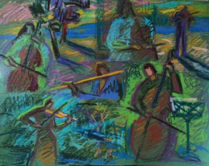 Disegno intitolato "Ритм.Zoom.Jazz" da Olga Morozova, Opera d'arte originale, Pastello