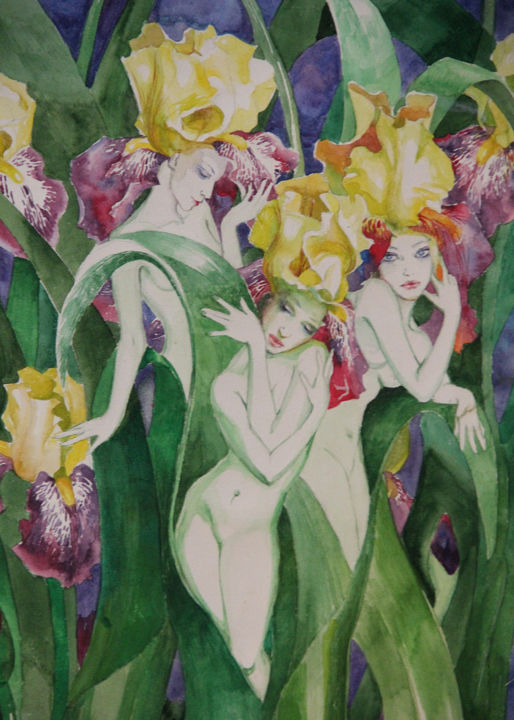 「Women-Flowers」というタイトルの絵画 Olga Muellerによって, オリジナルのアートワーク, アクリル