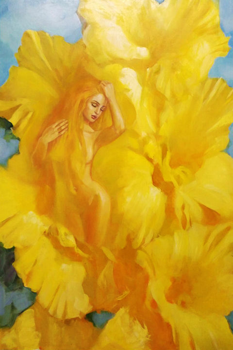 「Gladiolus」というタイトルの絵画 Olga Muellerによって, オリジナルのアートワーク, オイル