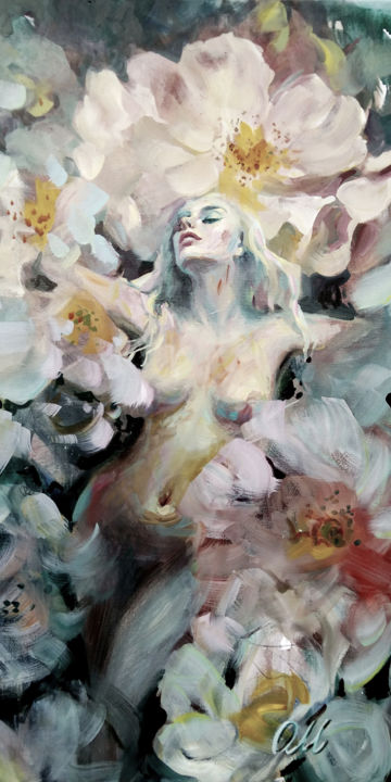 「Wild rose」というタイトルの絵画 Olga Muellerによって, オリジナルのアートワーク, アクリル
