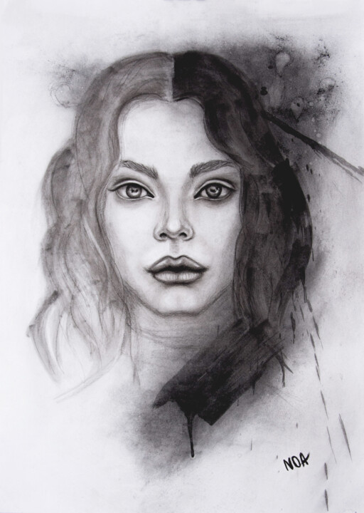 Drawing titled "Beautiful woman dra…" by Olga Naduieva, Original Artwork, Charcoal