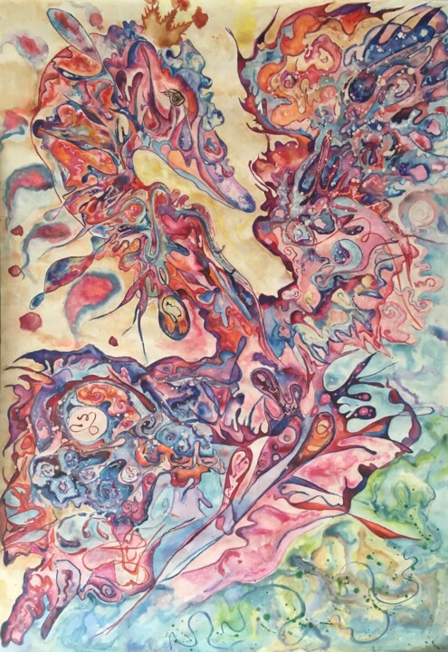 Рисунок под названием "Soaring swan" - Olga Nevena, Подлинное произведение искусства, Акварель