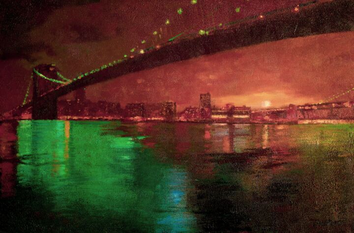 Peinture intitulée "Brooklyn Bridge" par Olga Onopko, Œuvre d'art originale, Huile