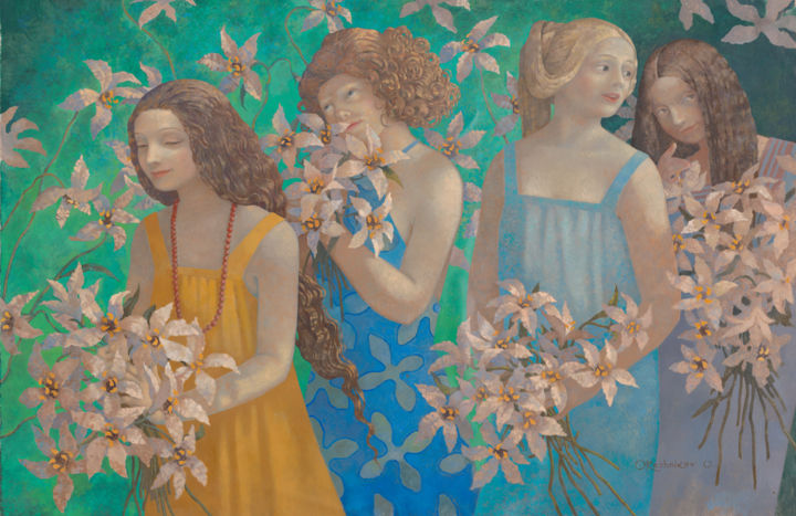 Pittura intitolato "Girls" da Olga Oreshnikov, Opera d'arte originale, Altro