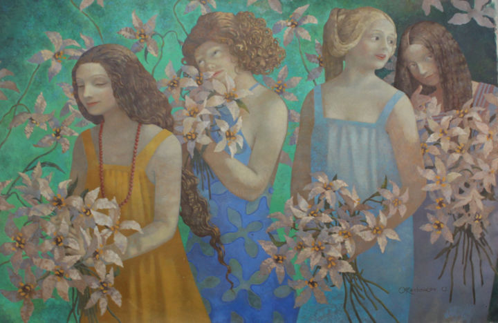 Painting titled "Spring Fantasy" by Olga Oreshnikov, Original Artwork, Oil