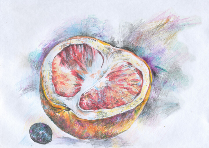 Drawing titled "Still life with red…" by Olga Osipenko (Mariaiva), Original Artwork, Conté
