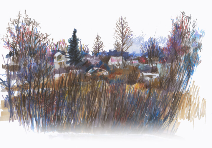 Digital Arts titled "Rural landscape wit…" by Olga Osipenko (Mariaiva), Original Artwork, 2D Digital Work