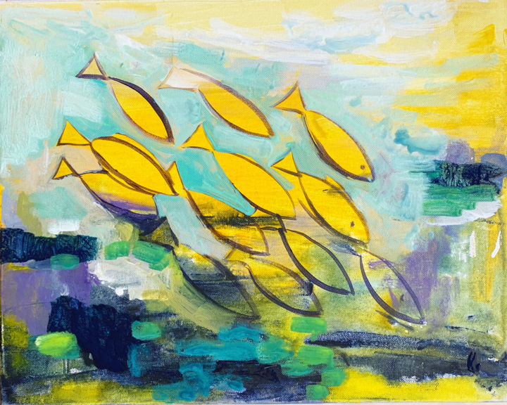 Painting titled "Fish" by Olga Pascari, Original Artwork, Acrylic