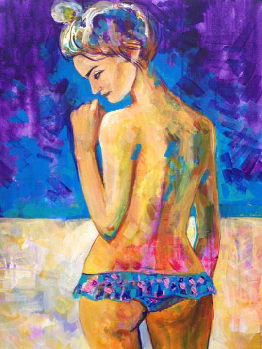 Pittura intitolato "Angel on the beach" da Olga Pascari, Opera d'arte originale, Acrilico