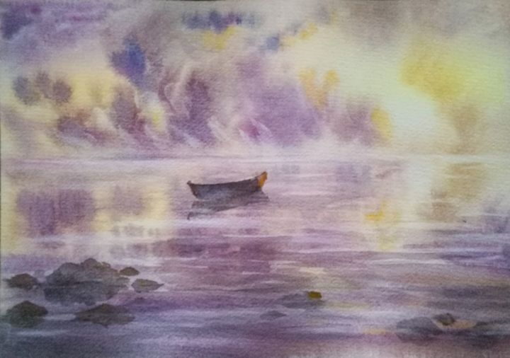 Картина под названием "purple sea" - Olga Polianska, Подлинное произведение искусства, Акварель